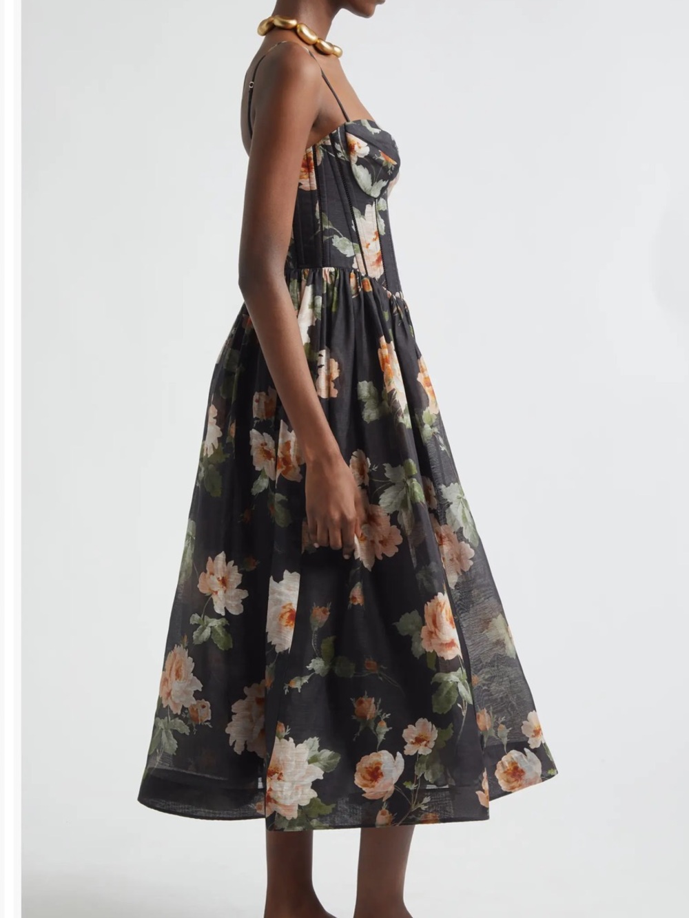 Zimmermann Black Midi Dress with Peach and Cream Florals- NWT - Picture 4 of 7